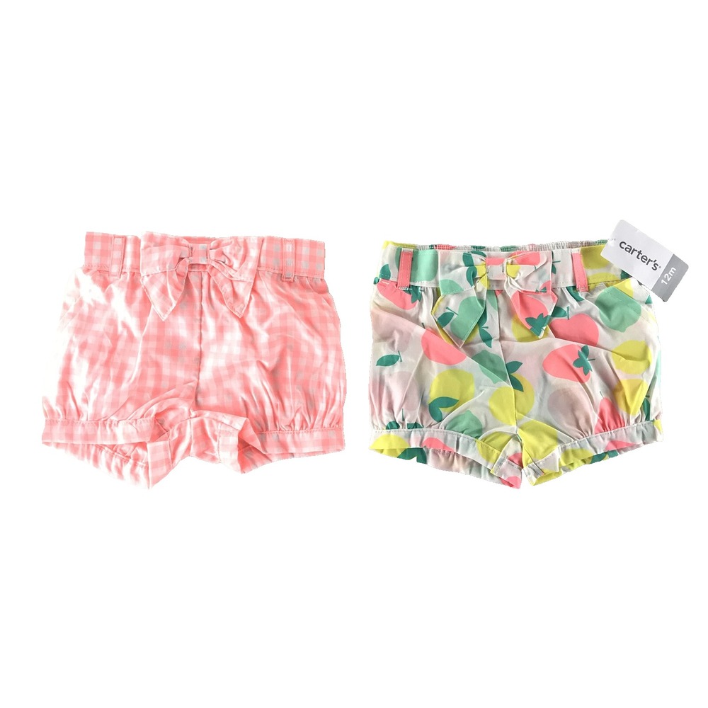 NWT Carter's Shorts Bloomers Fruit Checkered Summer Baby Girls 12 Month Set Of 2